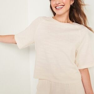 Cozy Plush-Knit Elbow-Sleeve Sweatshirt